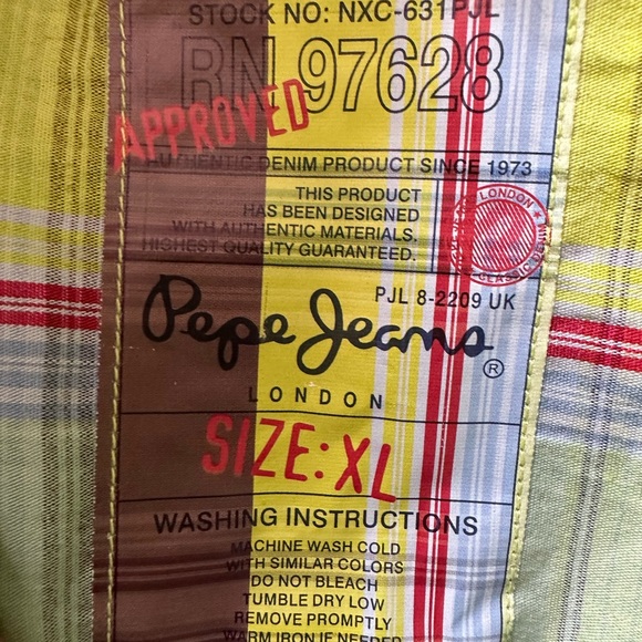 Vintage Pepe Jeans London NWT mens shirt plaid chartreuse green Orig Tags unworn - Picture 5 of 8